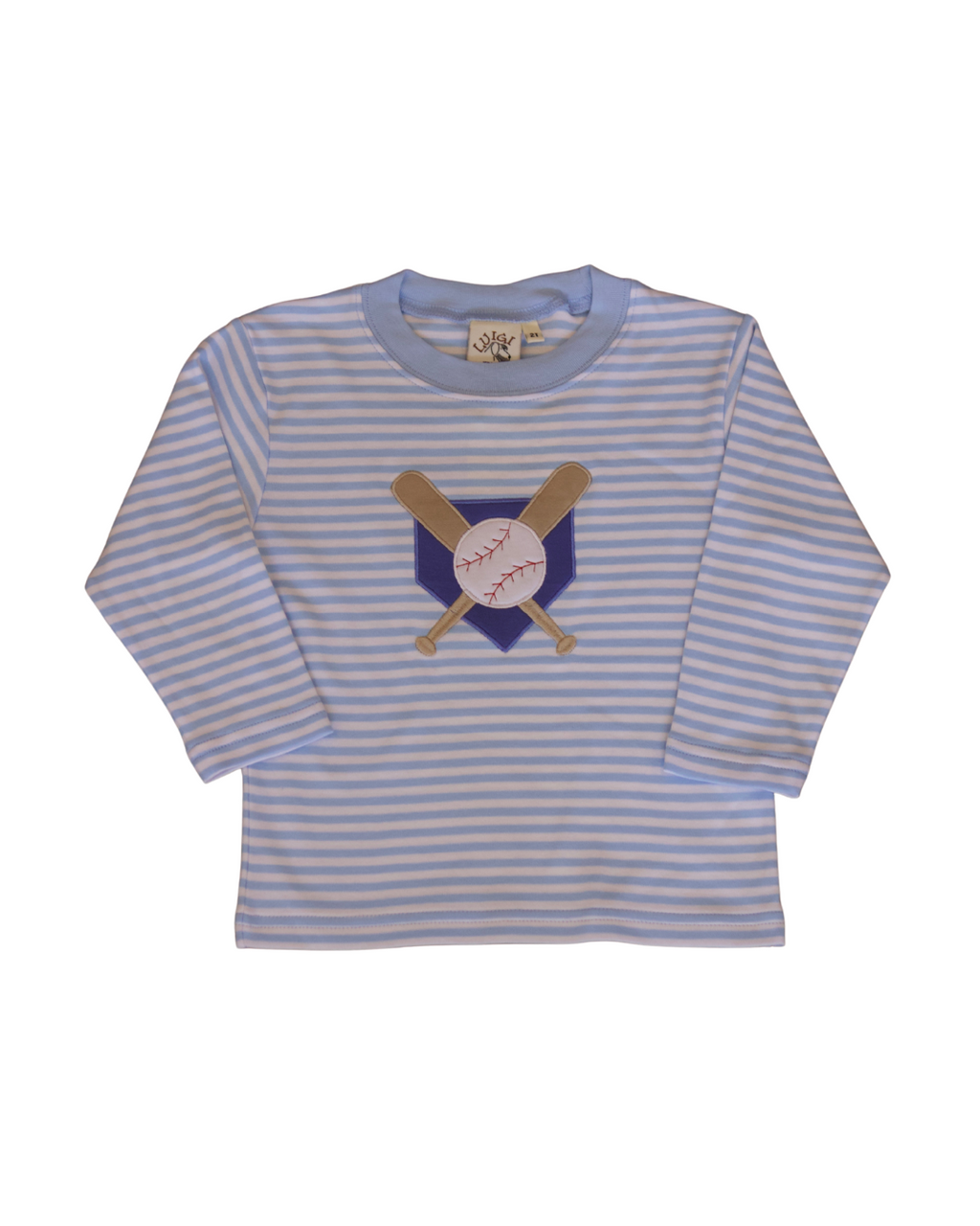 Blue and White Stripe T-Shirt with Baseball Applique
