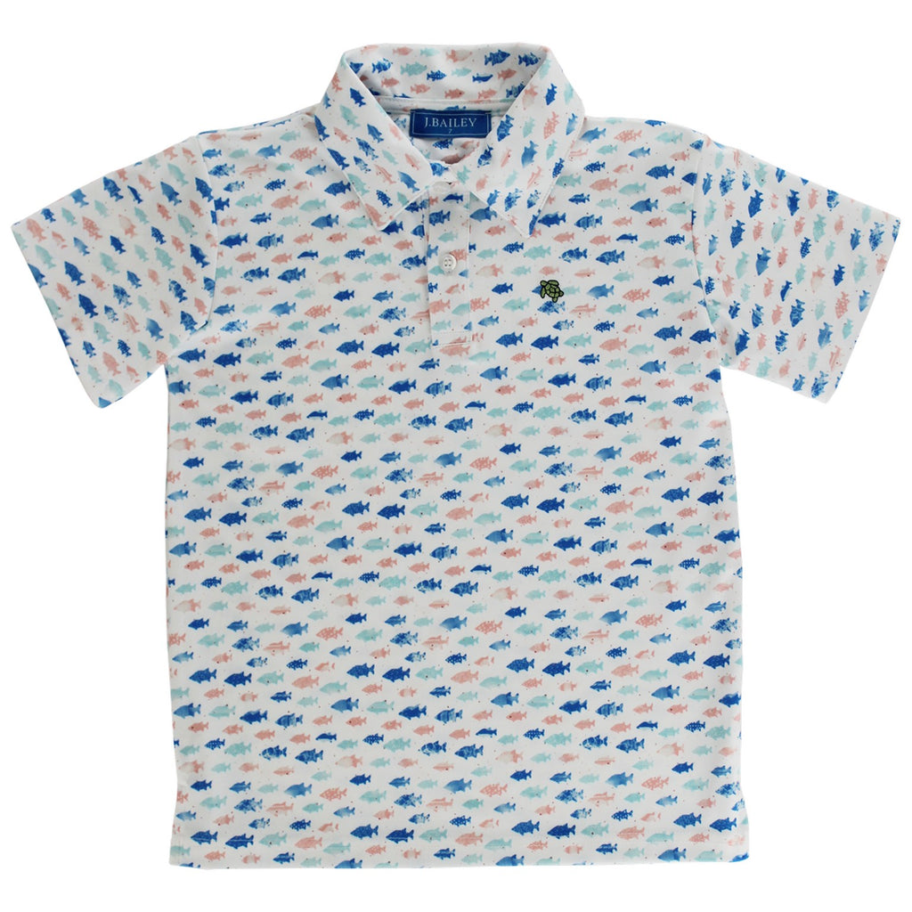 Short Sleeve Performance Polo in Fish Print