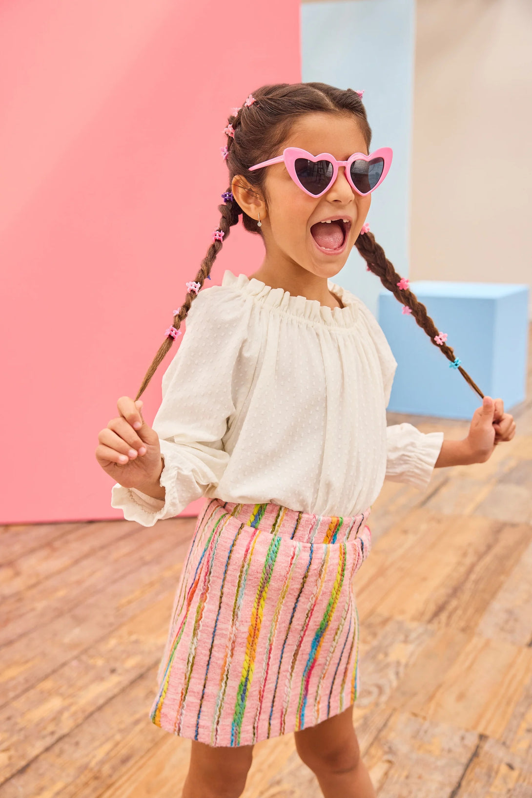 Mini Skirt - Wavy Pink Multi Wool