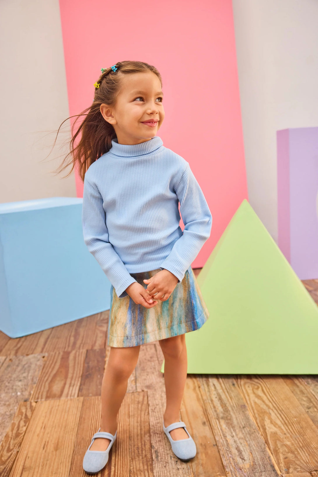 Mini Skirt - Blue Multi Stripe Wool