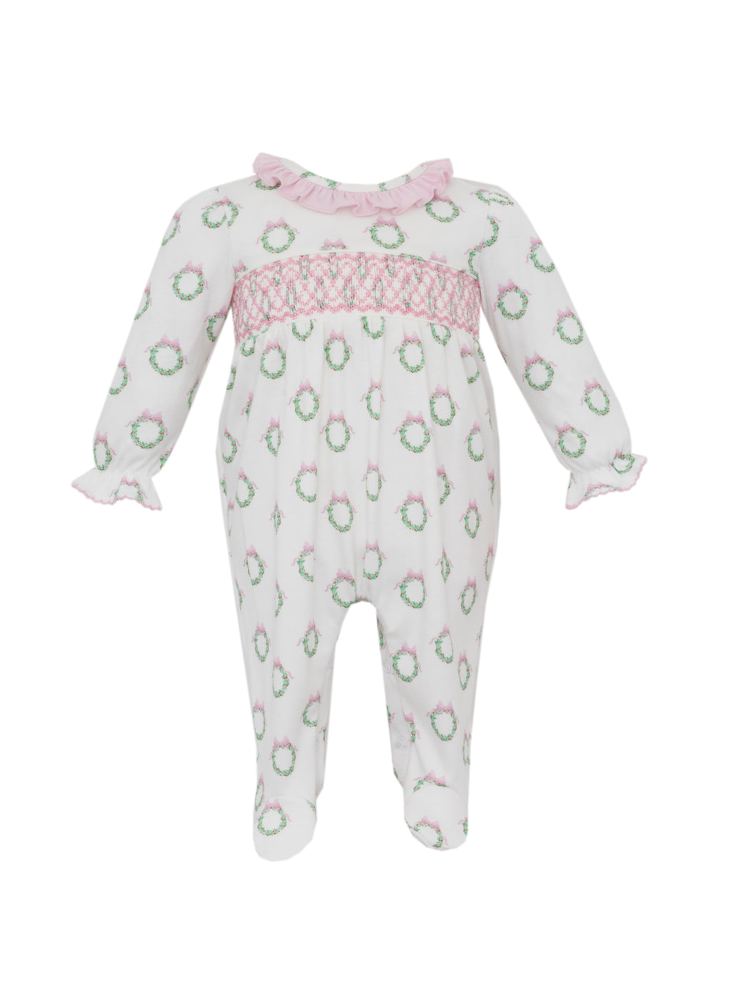 Holiday Pink Wreath Knit Footie
