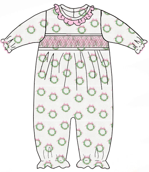 Holiday Pink Wreath Knit Romper