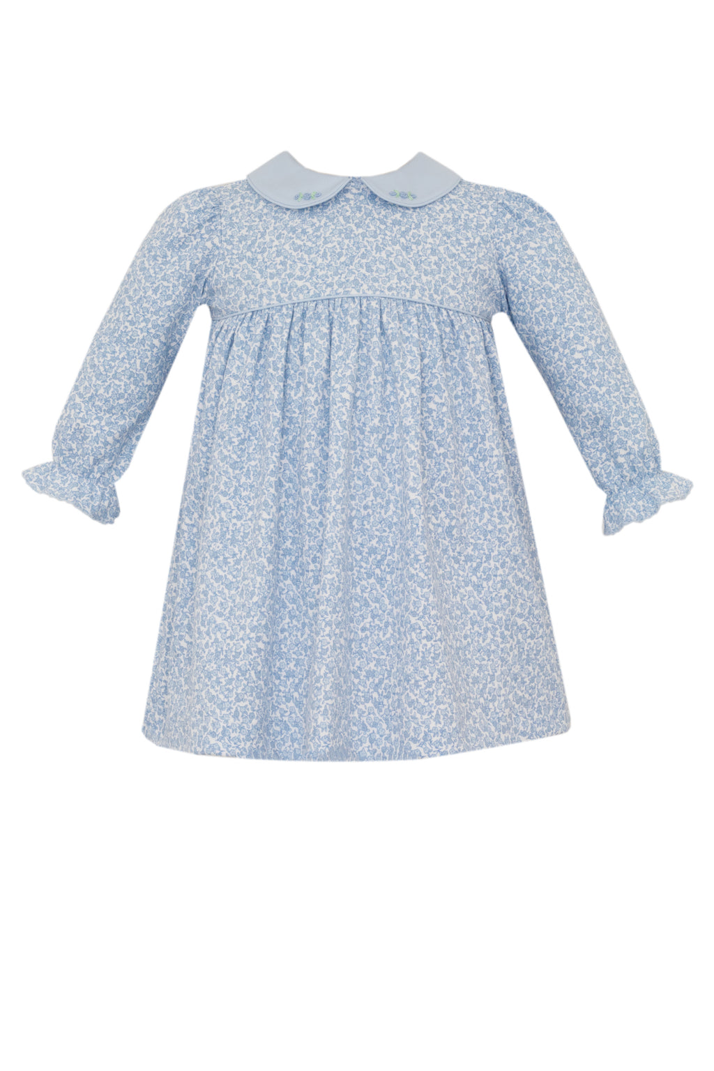 Blue Knit Liberty Print Dress with Embroidered Collar