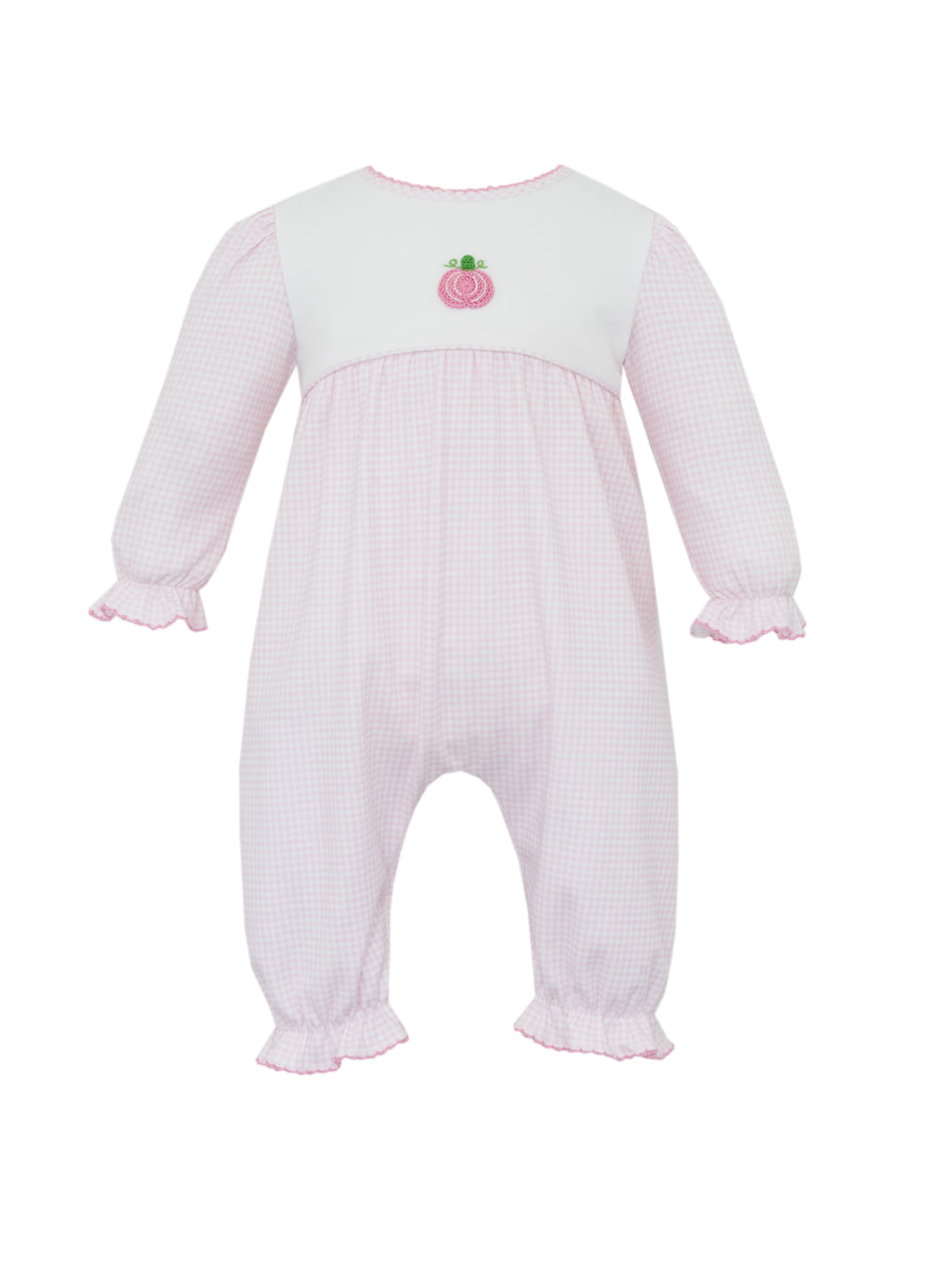 Pumpkins Pink Gingham Knit Long Romper PRE-ORDER