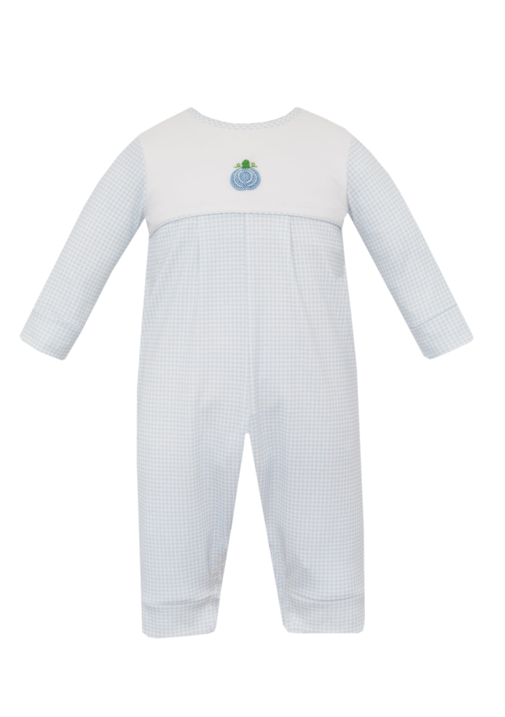Pumpkins Light Blue Gingham Knit Long Romper PRE-ORDER