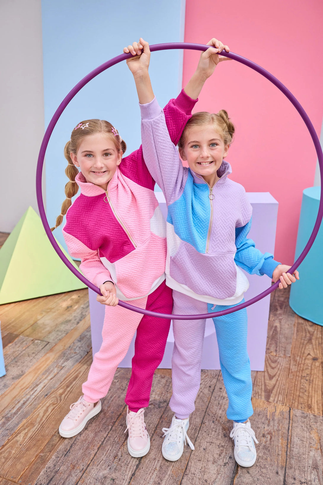 Color Block Jogger - Pink & Cranberry Quilted Trellis