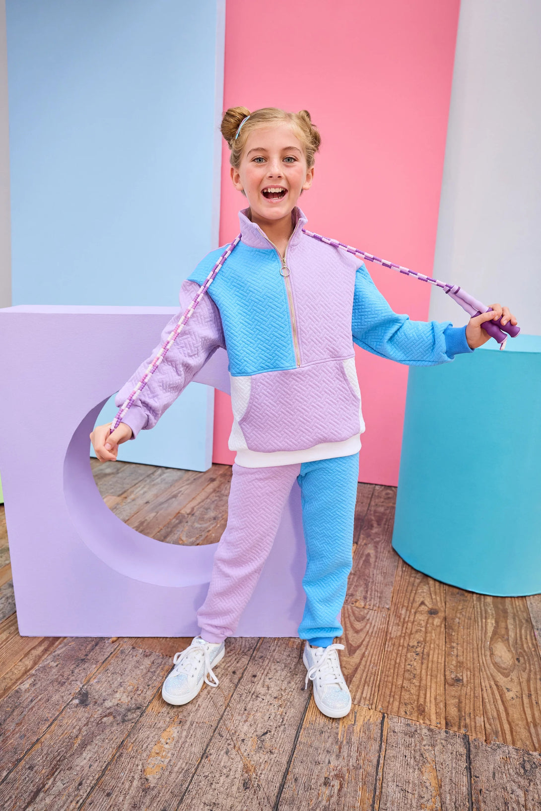 Color Block Jogger - Lavender & Blue Quilted Trellis