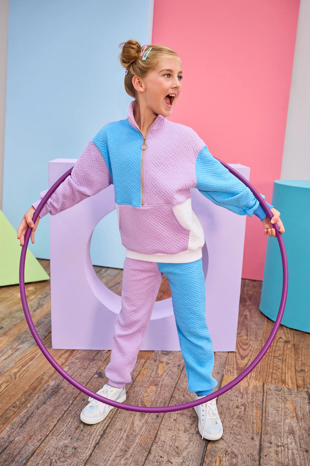 Color Block Jogger - Lavender & Blue Quilted Trellis