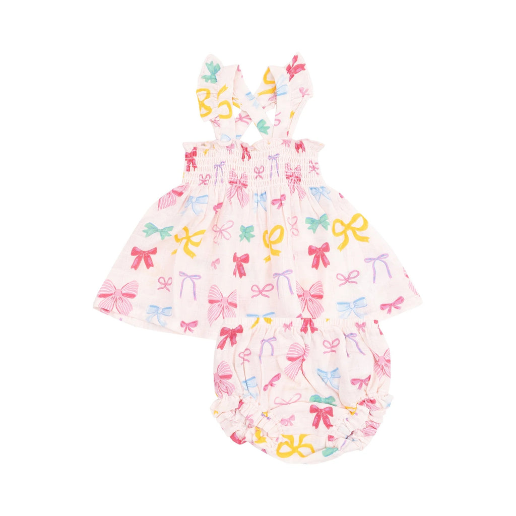 Colorful Bows Ruffle Smocked Bloomer Set