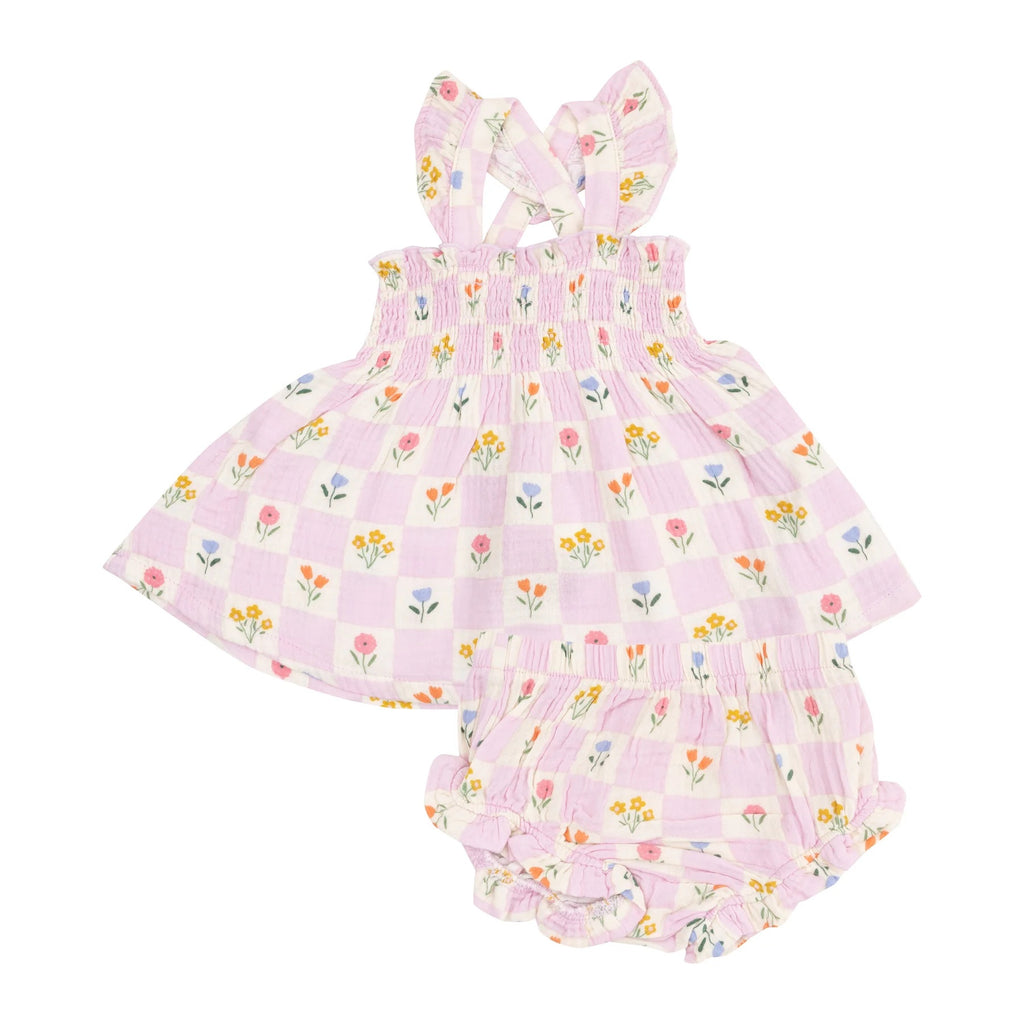 Floral Check Ruffle Smocked Bloomer Set