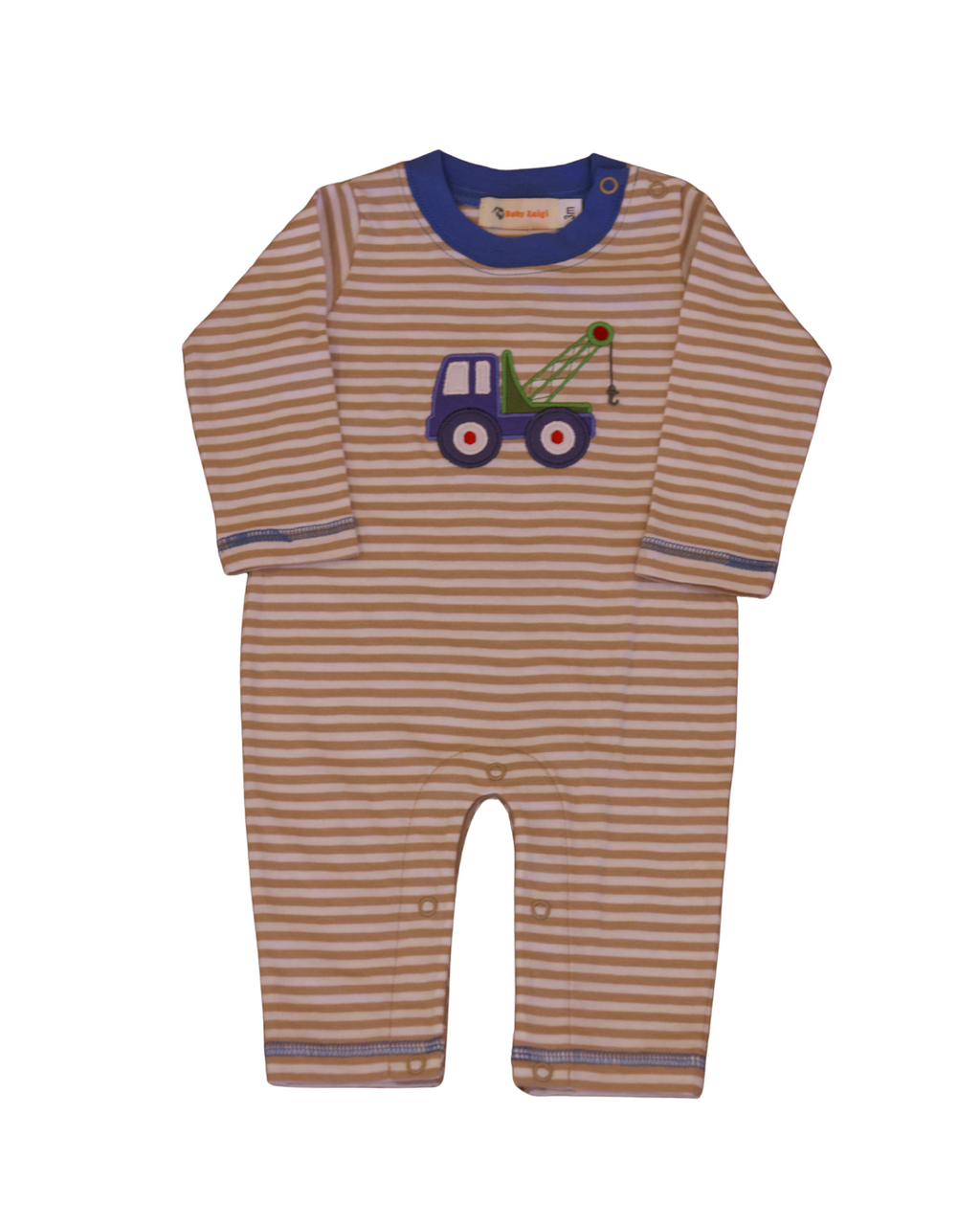 Sand and White Knit Romper with Tow Truck Applique