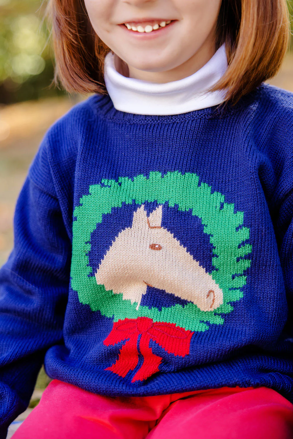 Isabelle's Intarsia Sweater in Nantucket Navy with Horse