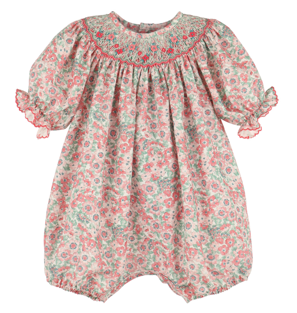 Scarlet Blush Coral Floral Smocked Bishop Bubble