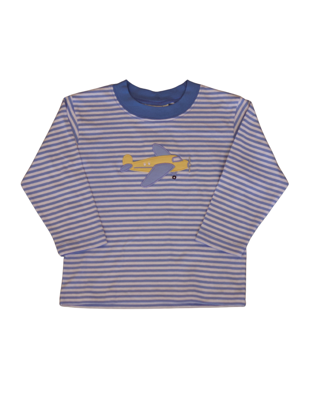 Blue and White Stripe T-Shirt with Airplane Applique