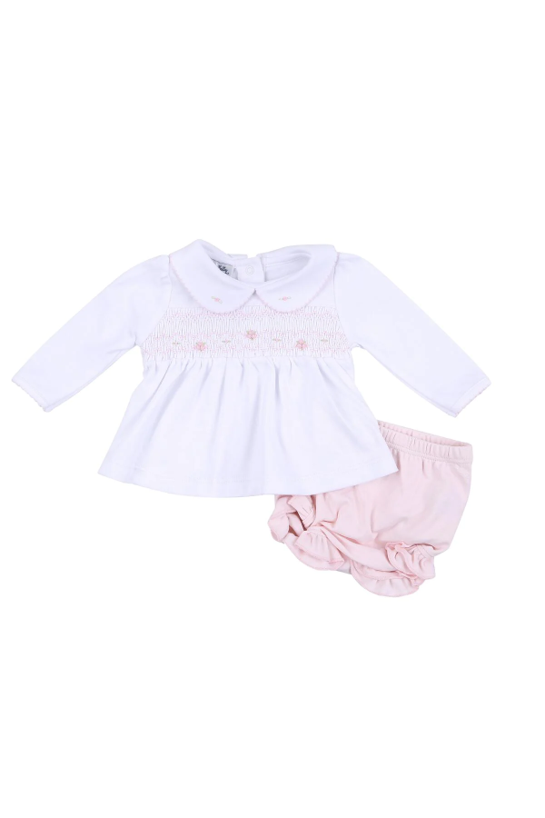 Alice Andrew Smocked Long Sleeve Diaper Set - Pink