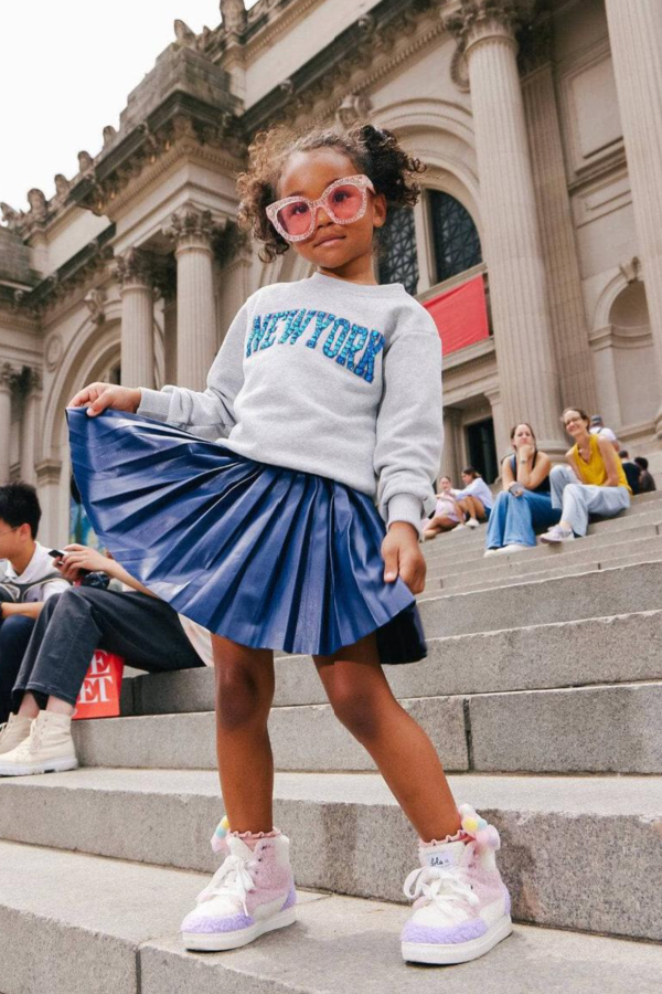 Pleated Vegan Leather Mini Skirt Navy