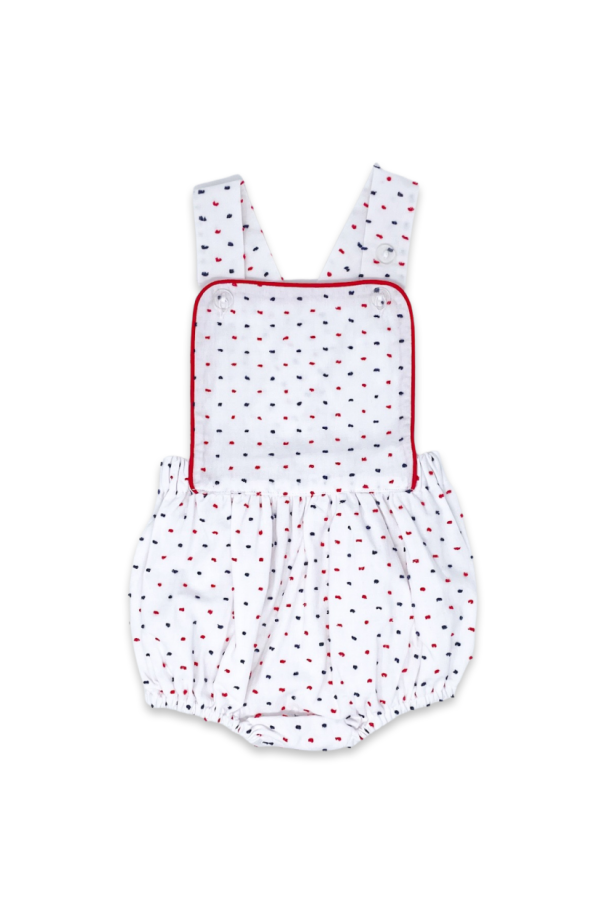 Arthur Apron Navy and Red Swiss Dot