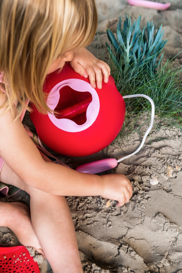 No Spill Beach Bucket in Cherry Red