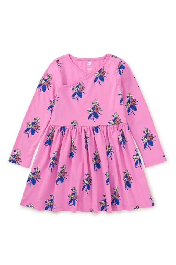 Long Sleeve Wrap Dress Vintage Block Print Floral