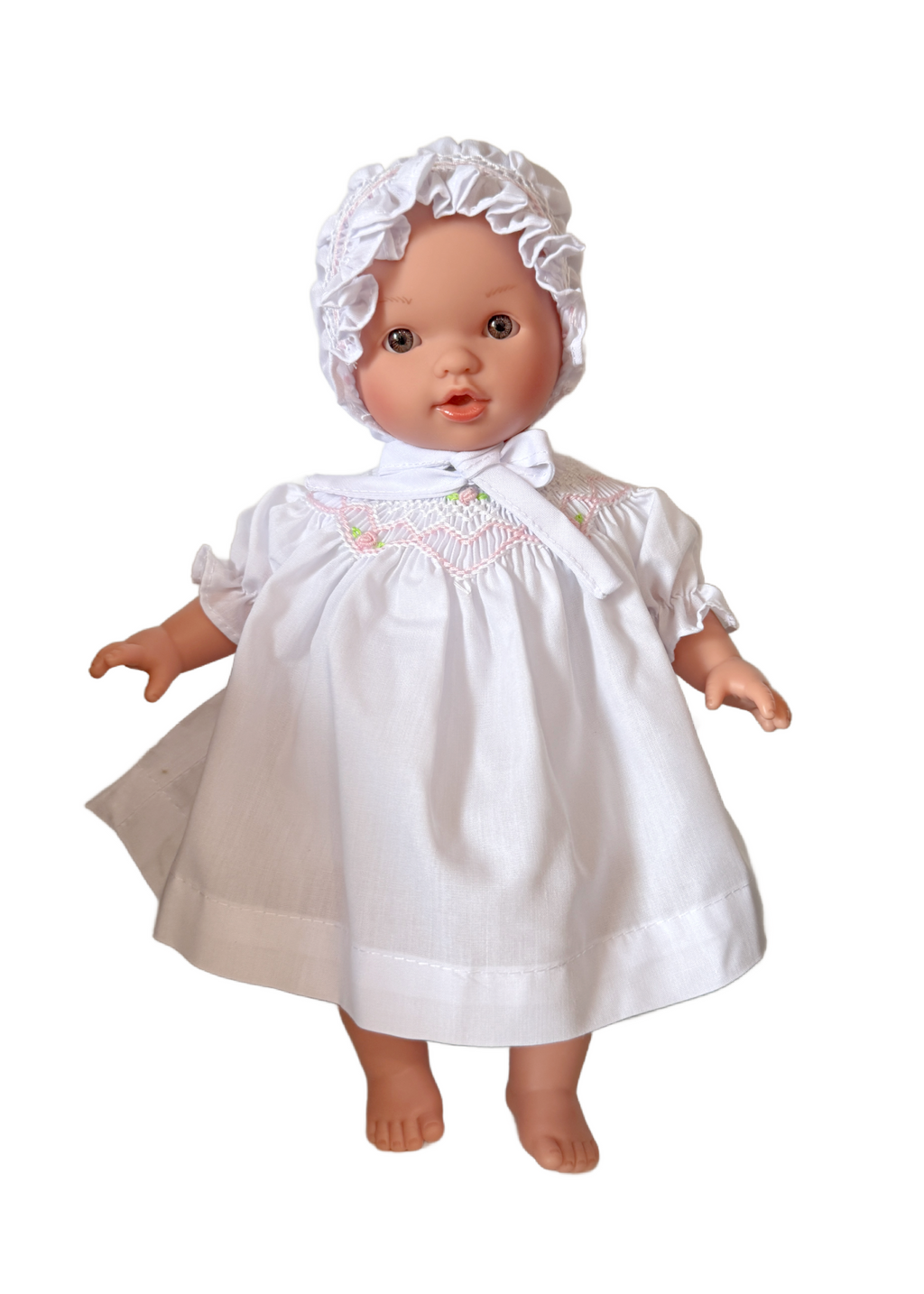 Aubrey Brown Eye 10" Doll with White Dress and Bonnet