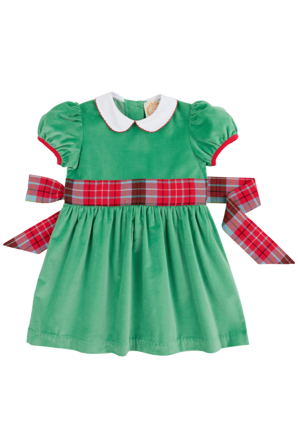 Cindy Lou Sash Dress Velveteen Kiawah Kelly Green/Worth Ave White/Wilson Pier Plaid/Richmond Red