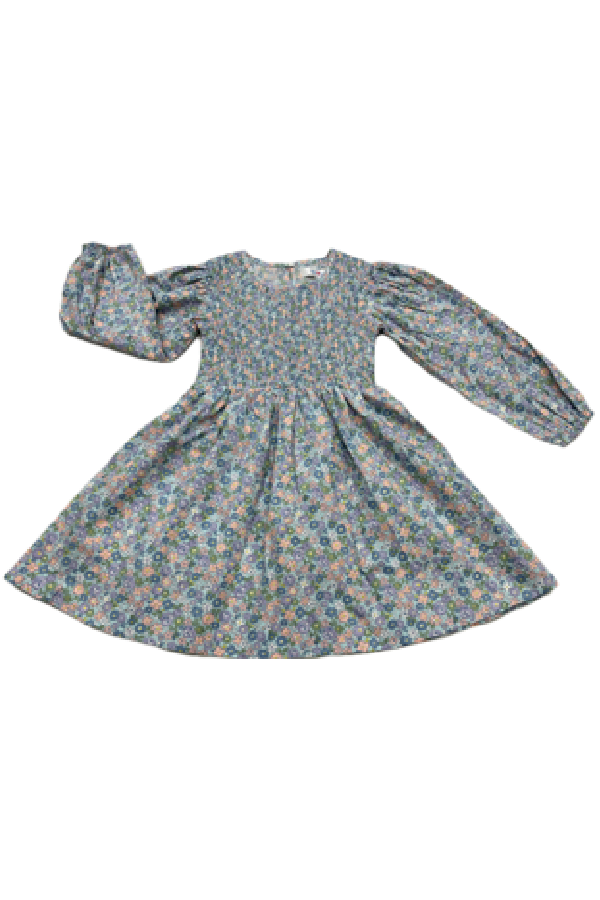 Emily Blue Floral Smocked Bodice Dress