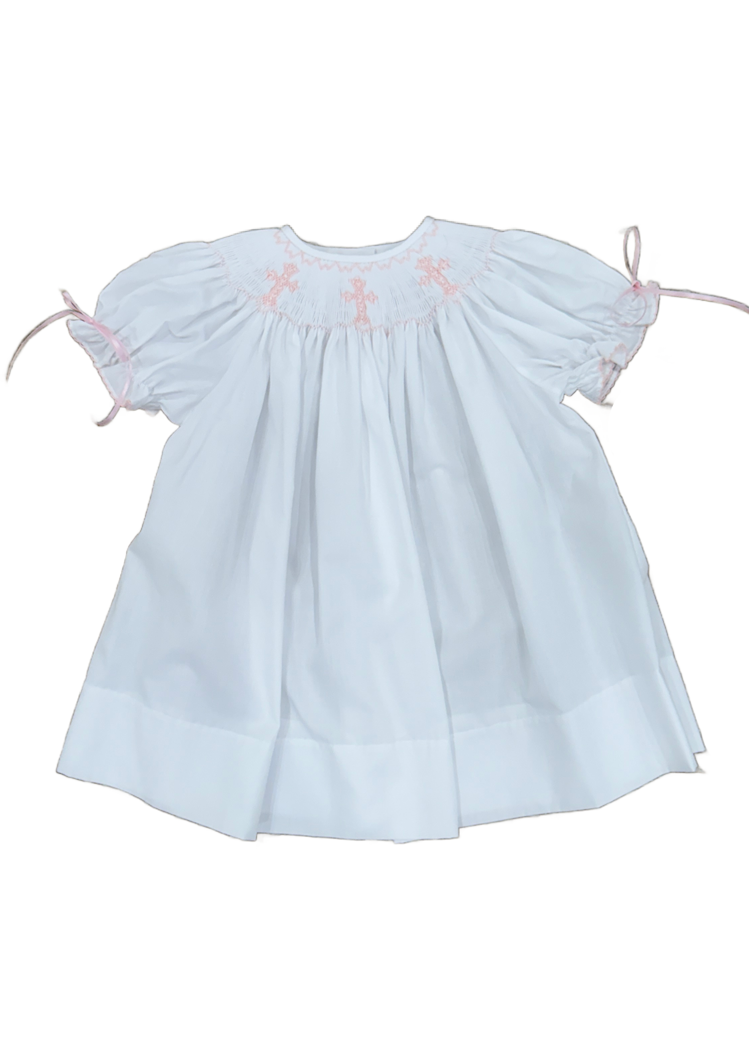 Emma White Smocked Bishop Dress Pink Cross The Frilly Frog Emma White Smocked Bishop Dress Pink Cross The Frilly Frog