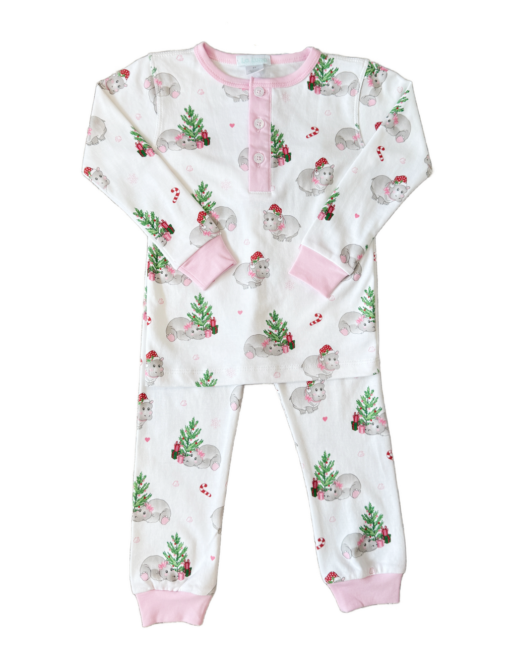 Christmas Hippo Long Sleeve Pajama Pink