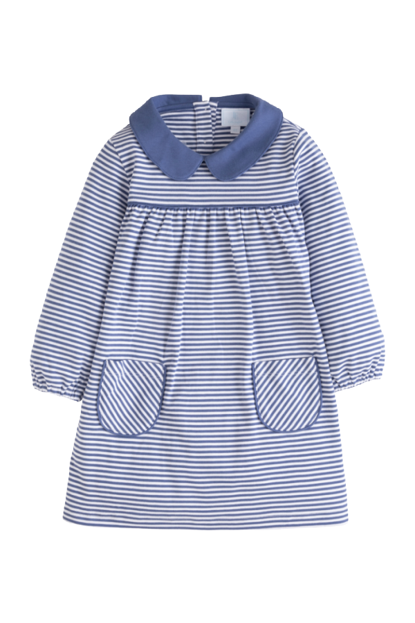 Evelyn Dress - Gray Blue Stripe