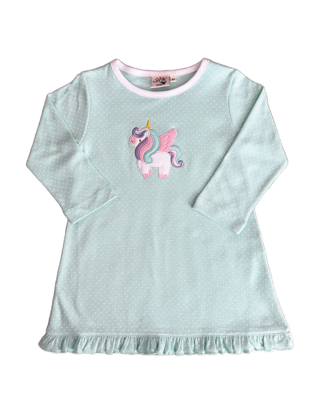 Mint Dot Dress with Unicorn Applique