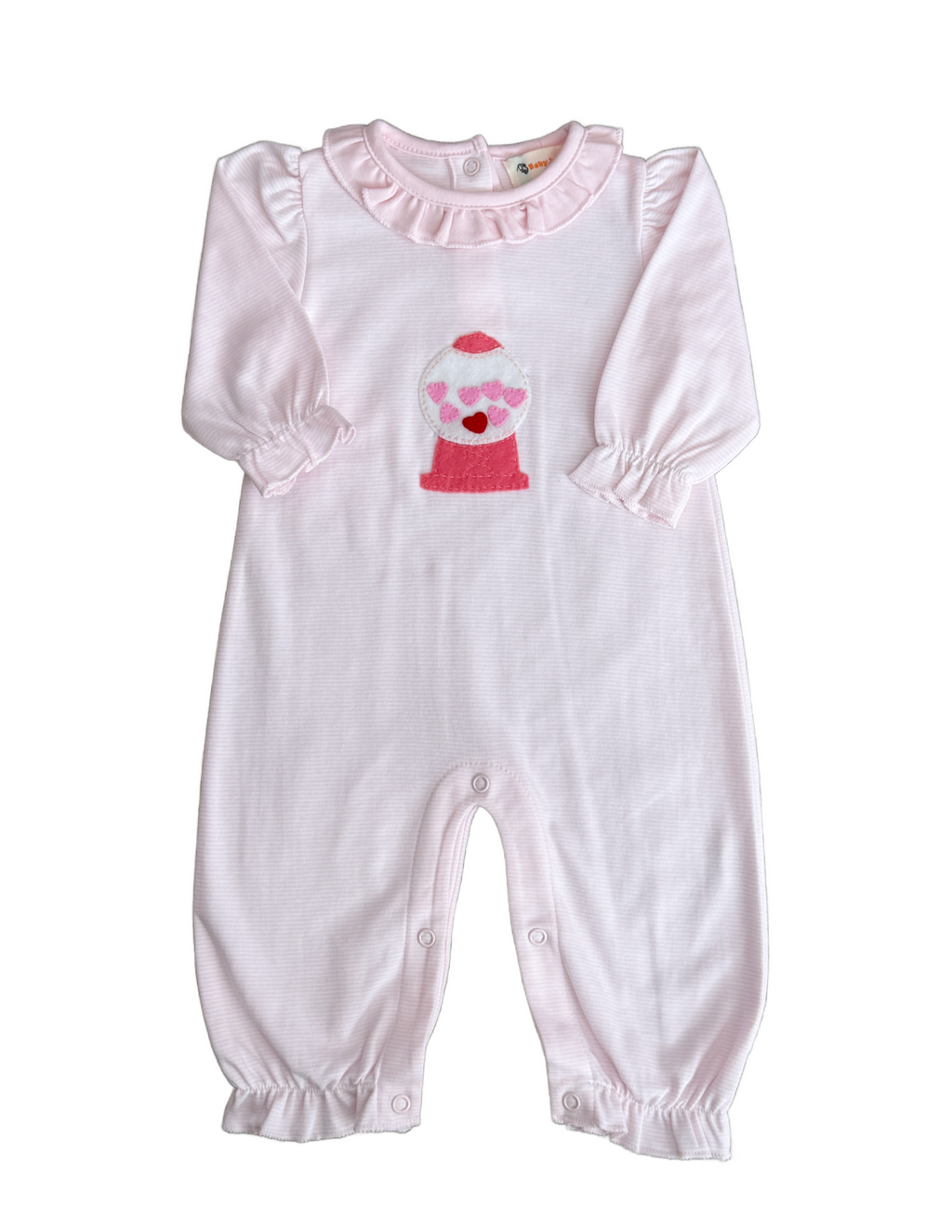 Light Pink and White Stripe Romper with Gumball Machine Applique