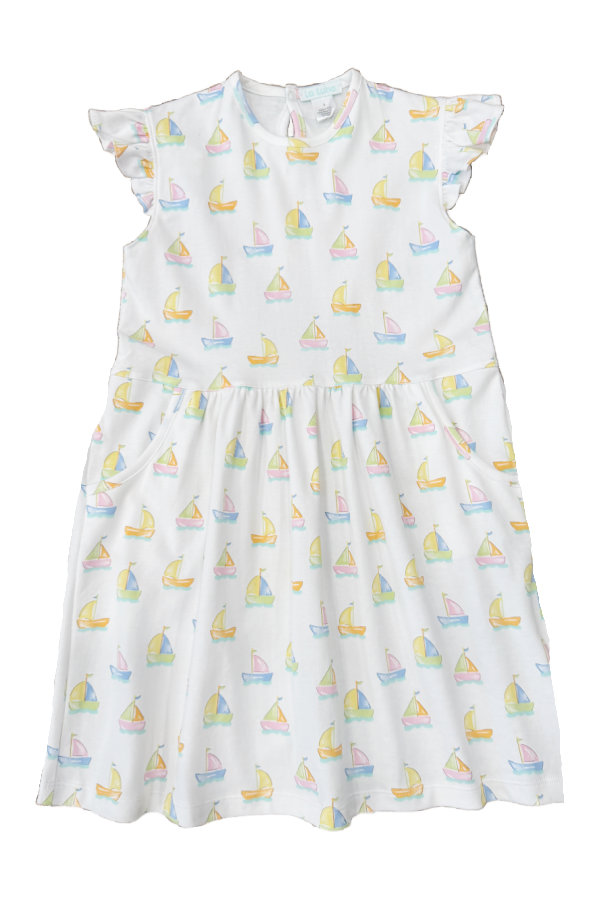 Iris Sailboat Pima Flutter Sleeve Dress With Pockets