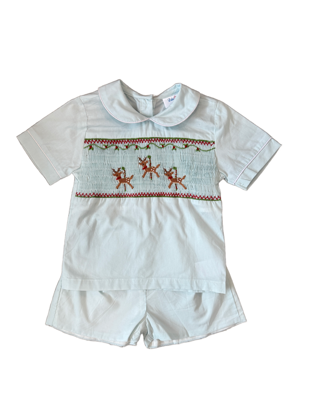 Tiffany Light Blue Reindeer Smocked Bodice Boy Short Set