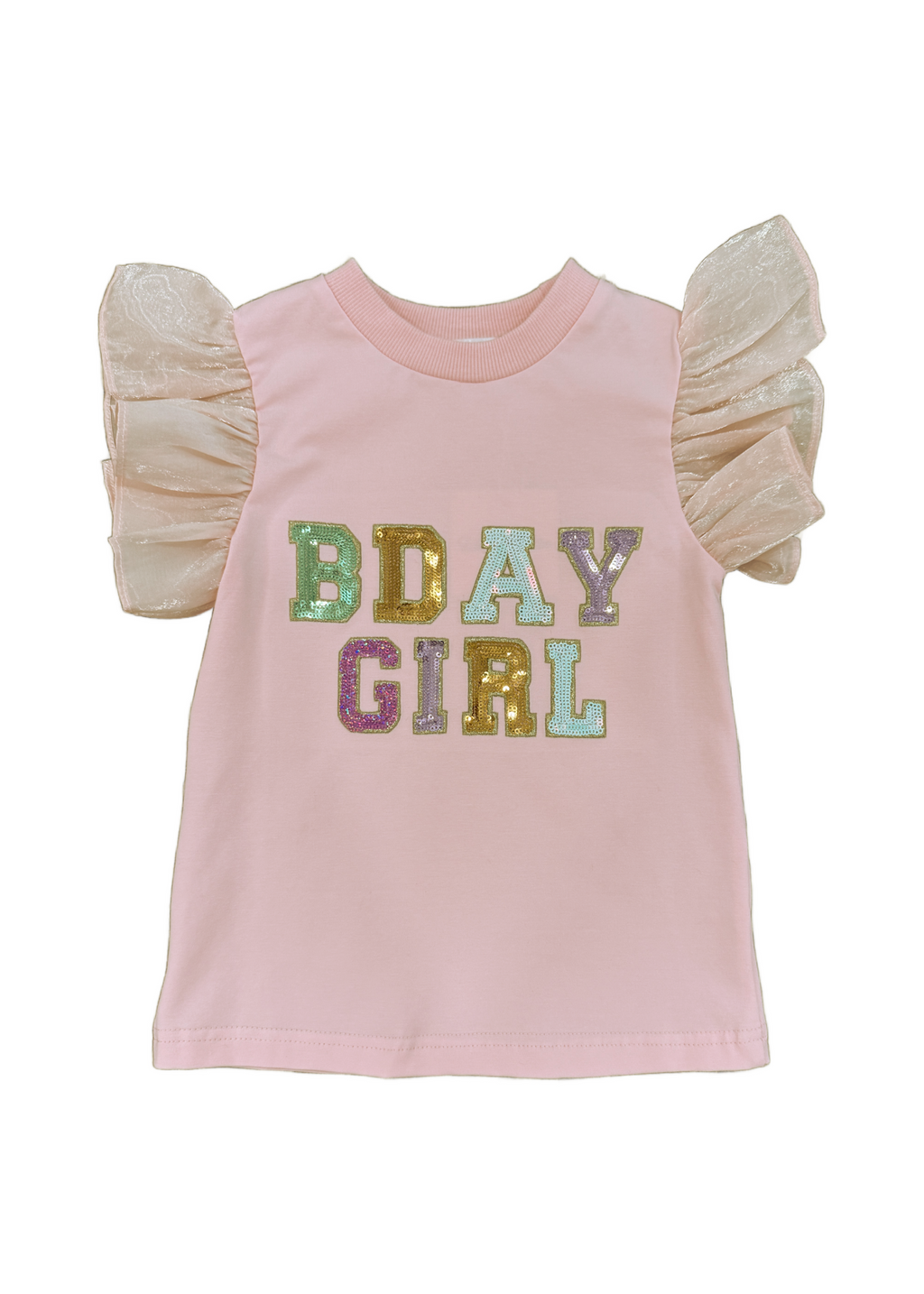 Lily Birthday Light Pink Sequin Flutter Sleeve Shirt
