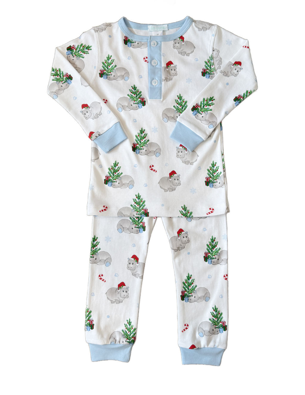 Christmas Hippo Long Sleeve Pajama Blue