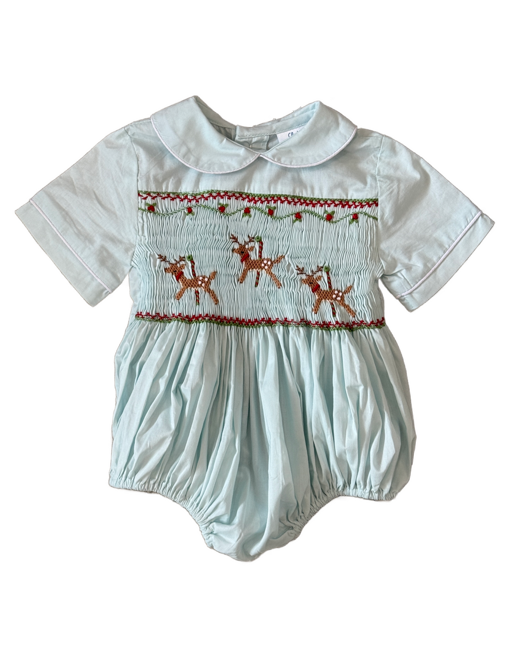 Tiffany Light Blue Reindeer Smocked Bodice Boy Bubble