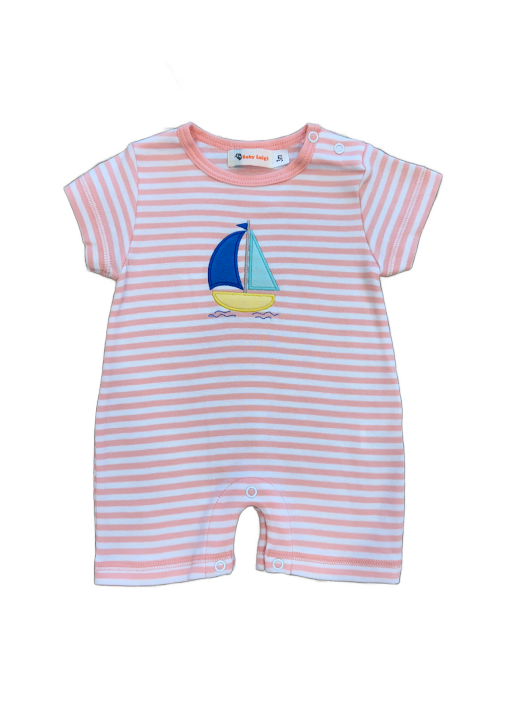 Boat with Sails Peach and White Stripe Romper