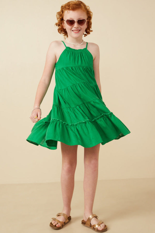 Tiered Ruffle Cami Dress in Green