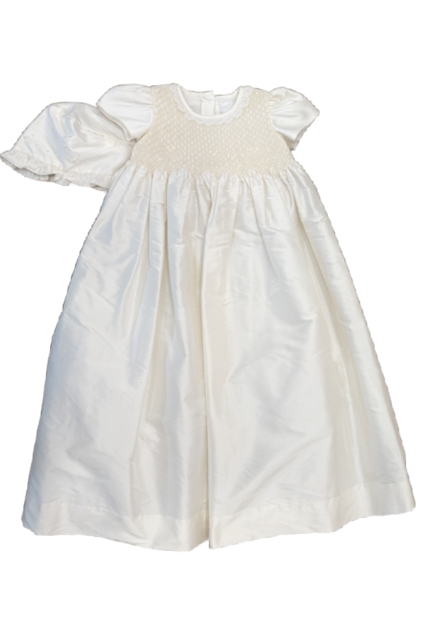 Girls Ivory Pearl Smocked Christening Gown Set