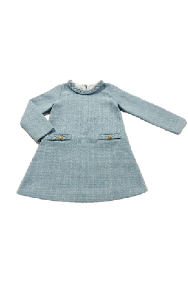 Audrey Light Blue Tweed Braided Dress
