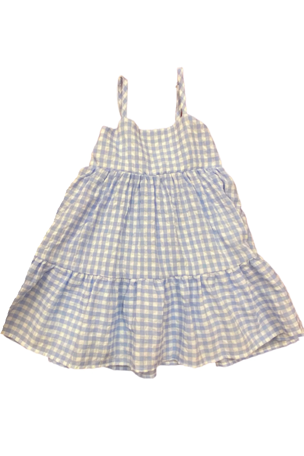 Mollie Blue Spaghetti Strap Gingham Check Dress