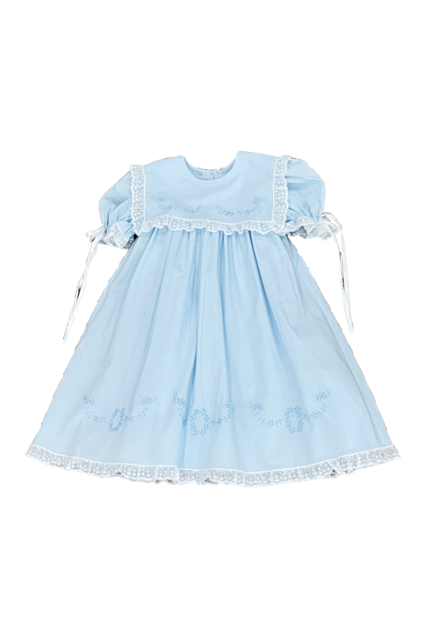 Blue Heirloom Dress and Slip with Square Lace Collar The Frilly Frog Blue Heirloom Dress and Slip with Square Lace Collar The Frilly Frog