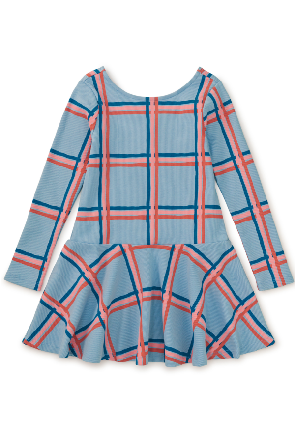 Ribbed Drop Waist Skater Dress Painted Windowpane Plaid