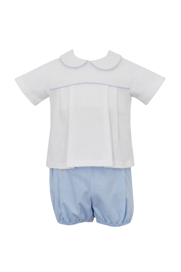 Blue Check Knit Diaper Set with White Collar Shirt