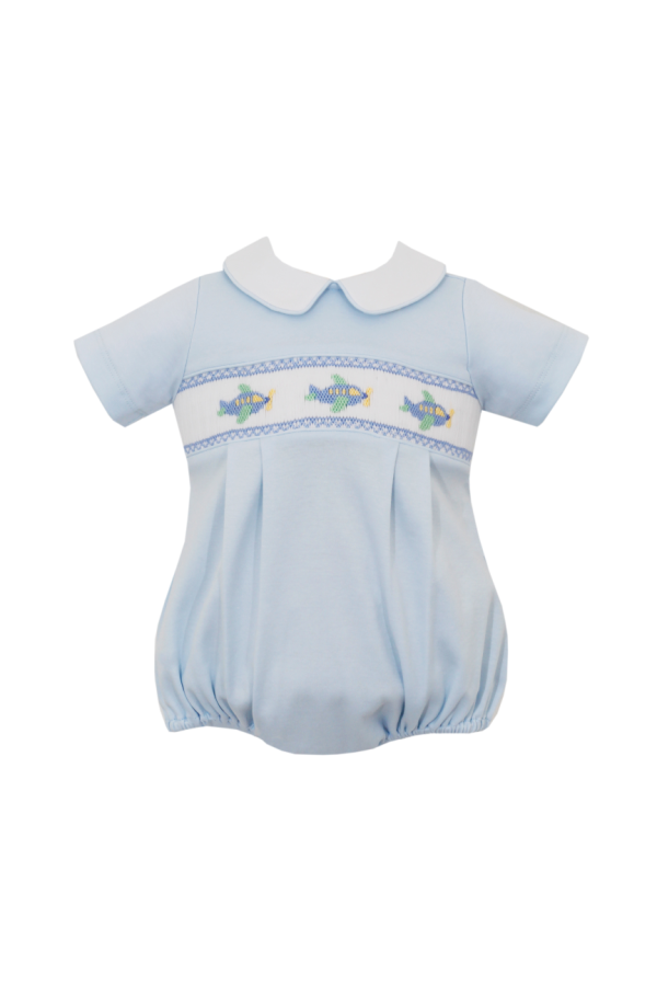 Airplaine Smocked Knit Boy Bubble - Baby Blue