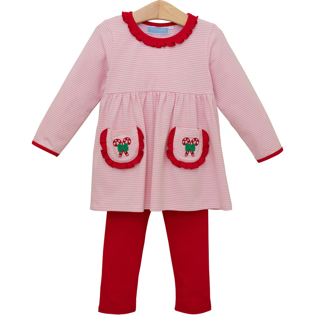 Candy Cane Embroidery Ruffle Pants Set