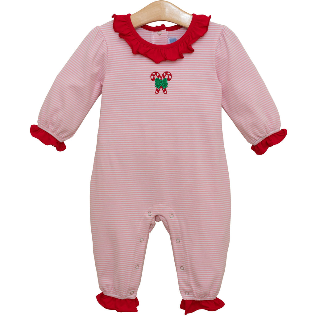 Candy Cane Embroidery Ruffle Romper
