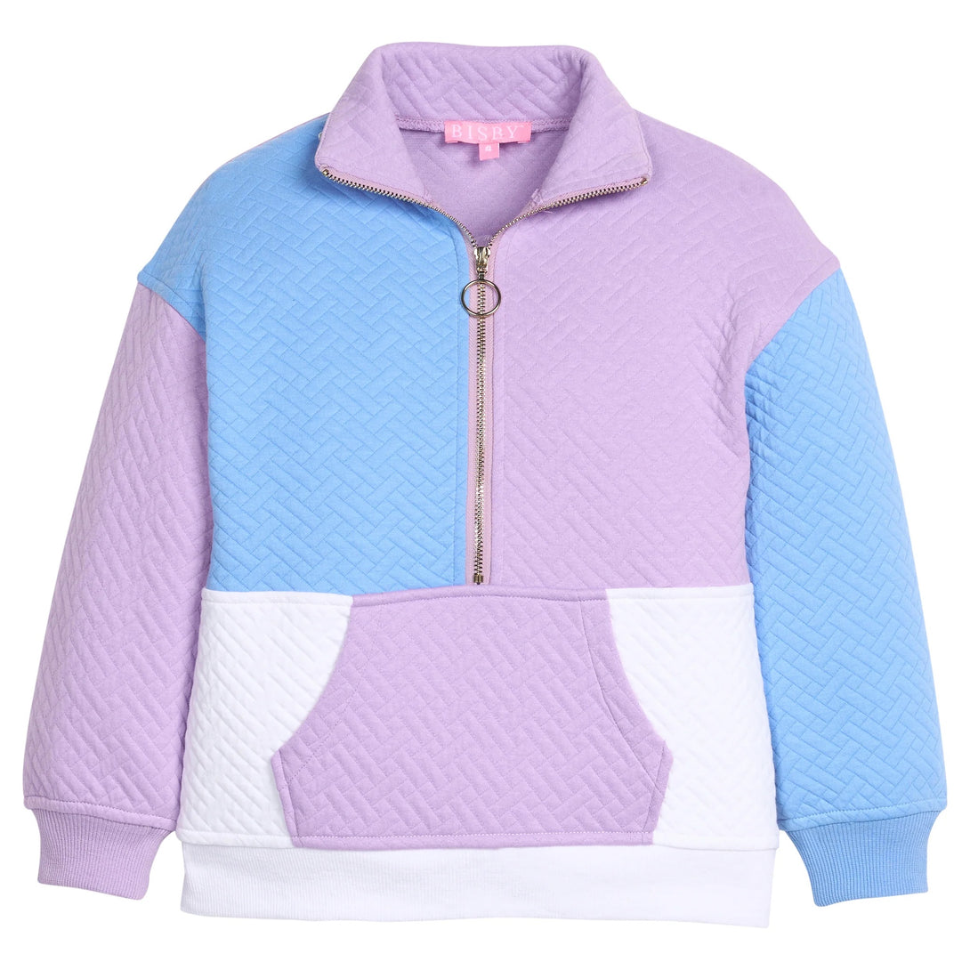 Color Block Pullover - Lavender & Blue Quilted Trellis
