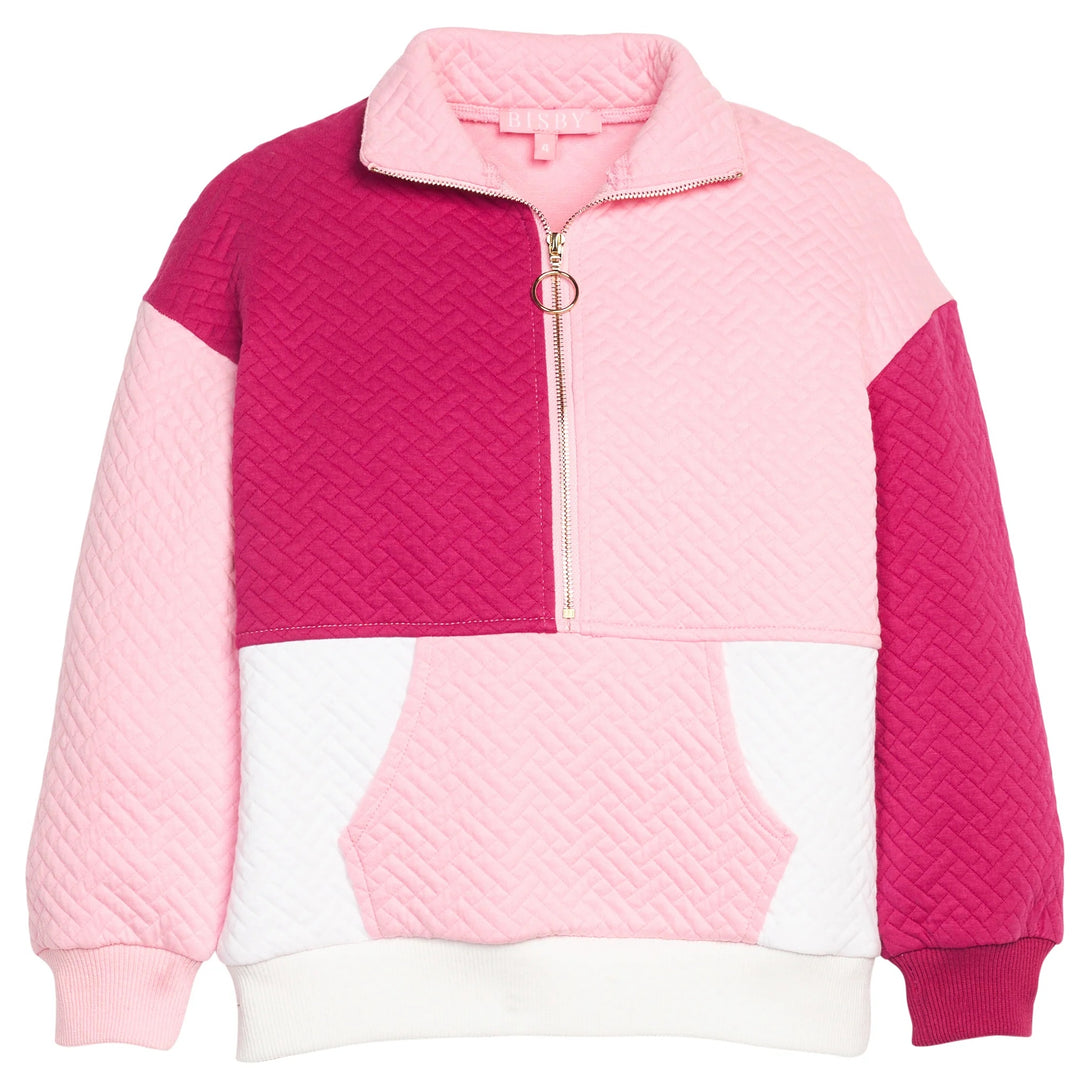Color Block Pullover - Pink & Cranberry Quilted Trellis