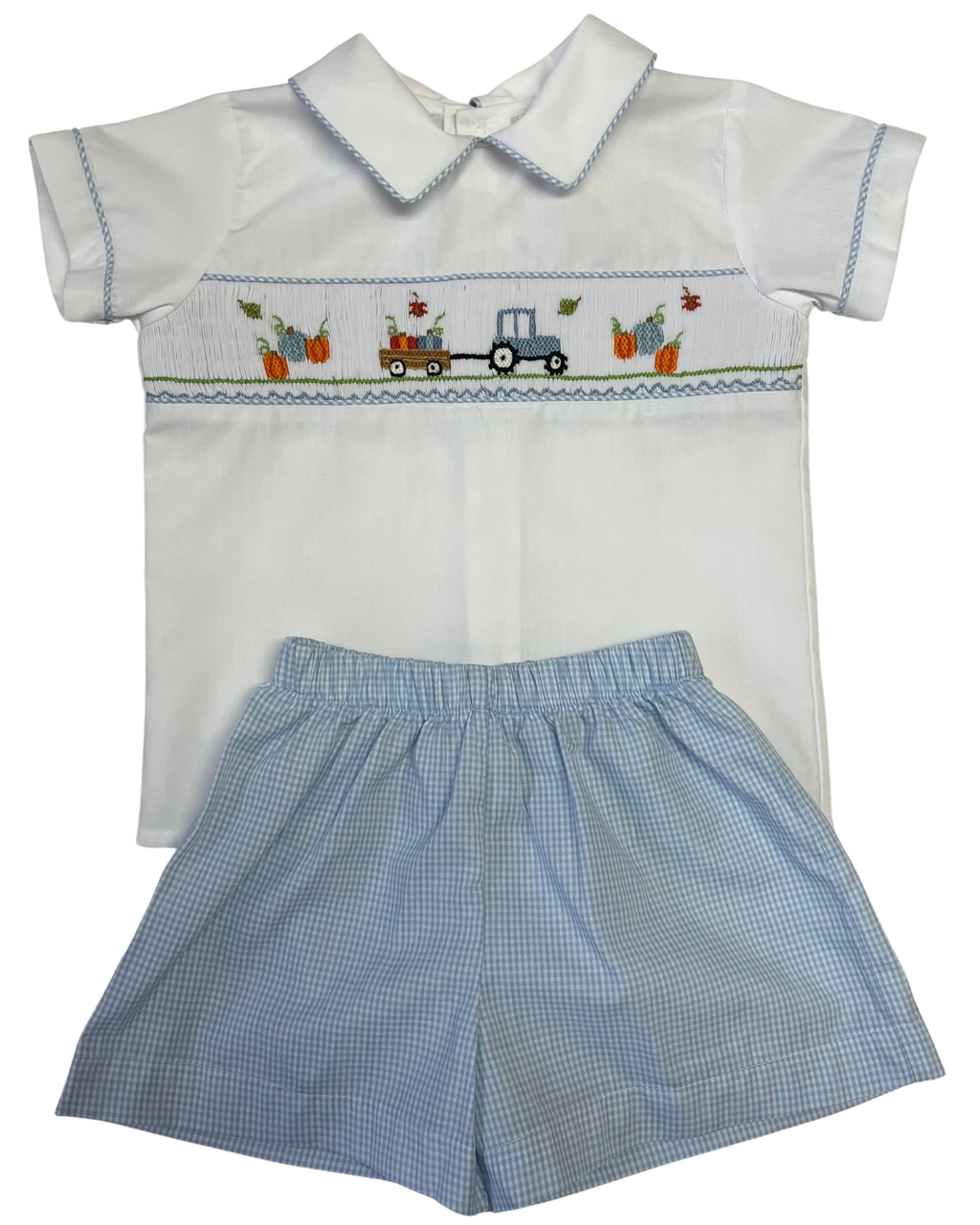 Drew Pumpkin Haul Smocked Short Set